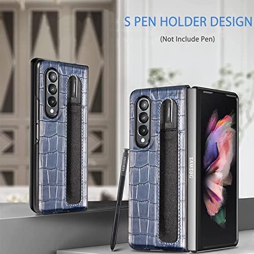 Kék Bőr tok Kompatibilis Samsung Galaxy Z Hajtás 3 Telefon Esetében az S Pen Slot,NINKI Drága Bőr Samsung Z Hajtás 3 Védő Telefon