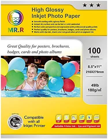 MR R egyoldalas Magas Fényes Tintasugaras fotópapír,180gsm 49lb ,8.5x11 100 lap / csomag