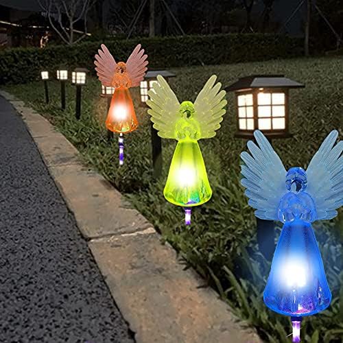 ZQX Kültéri Napelemes Kerti Dekorációs Fények,2 Csomag Napenergia Angel Lámpák,Multi-színváltó LED Tét Fény Száloptikás a Sírt Udvaron,