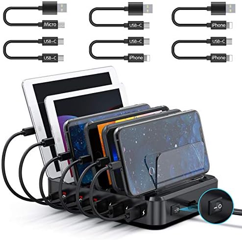 PD USB-C Töltő Állomás, COSOOS 81W 6-Port USB Töltő Állomás Több Eszköz 3 PD 20W USB-C Töltő & 6 Vegyes Rövid Kábelek, Gyors Multi