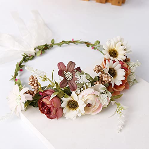 Catery Virág Fejpánt Állítható Virág, Koszorú, Korona Fejpánt Virágos Esküvői Garland Fejdísz Esküvői Fesztivál Fél Virág fejpánt