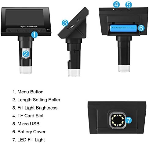 Koolertron 4.3 hüvelykes Színes LCD Digitális USB Mikroszkóp 10X-600X Nagyítás Zoom,8 LED, Állítható Fény,Újratölthető Lítium Elem,Micro-SD-kártya,Kamera,