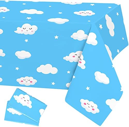 Kék Ég, Fehér Felhők Táblázat tartalmazza, 2 Csomag Eldobható Műanyag Fehér Felhők Abrosz Rajzfilm Tablecovers Baba Gyerekek Zuhany