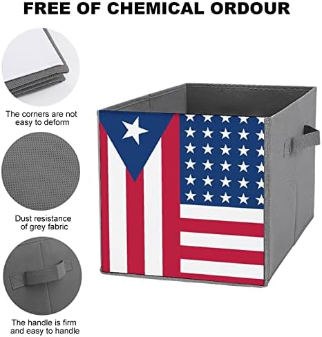 Nudquio Puerto Rico amerikai Zászló Összecsukható Tárolók fogantyúval A 10,6 Hüvelykes Összecsukható Szövet Kockák Szervező Dobozok