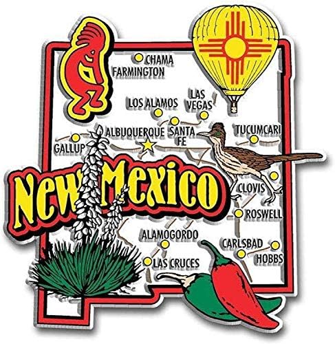 Új-Mexikói Állami Térkép, Tereptárgyak, Kollázs, Hűtőszekrény Szuvenír Gyűjthető Mágnes FMC