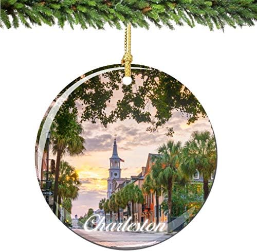 Város-Ajándéktárgyak Charleston, Dél-Karolina Karácsonyi Dísz Porcelán Kétoldalas 2,75 Cm