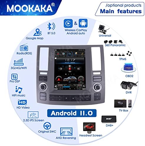 MOOKAKA 10.4 256G Tesla Stílus Függőleges Képernyőn Android 11 Inifiniti FX35 FX45 2006-2009 Autó, Auto Rádió Multimédia Videó Lejátszó,