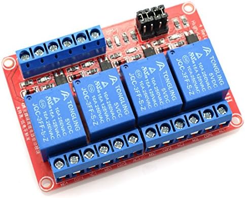 DZS Elektronikus 5V-os, 4 Csatornás Relé Optocoupler Elszigeteltség Modul Piros Tábla 3-5V-os, Magas, 0-1.5 V Alacsony Szinten Kiváltott